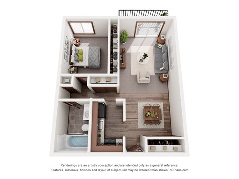 a 1 bedroom floor plan with a bathroom and a living room